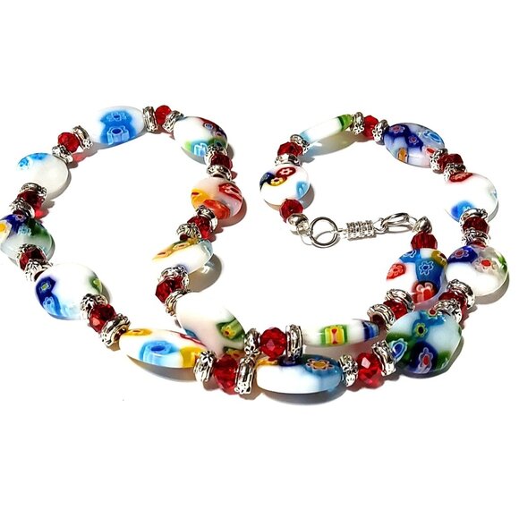 Handcrafted Millefiori Style Beaded Necklace With Vibrant Multicolor Glass Beads - Picture 4 of 4